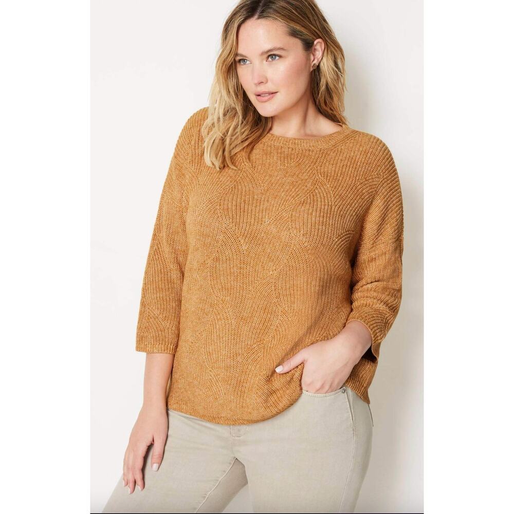 J. Jill Textured Crewneck Sweater in Camel Brown